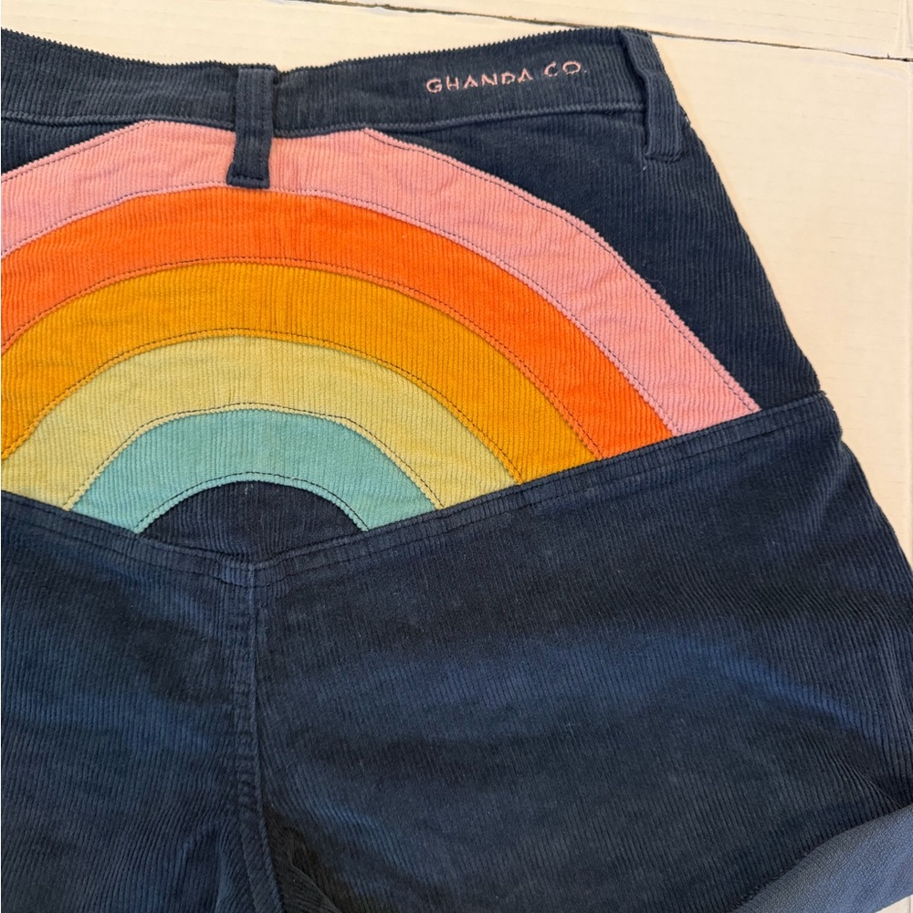 Ghanda Navy High Waist Corduroy Roll-Hem Shorts